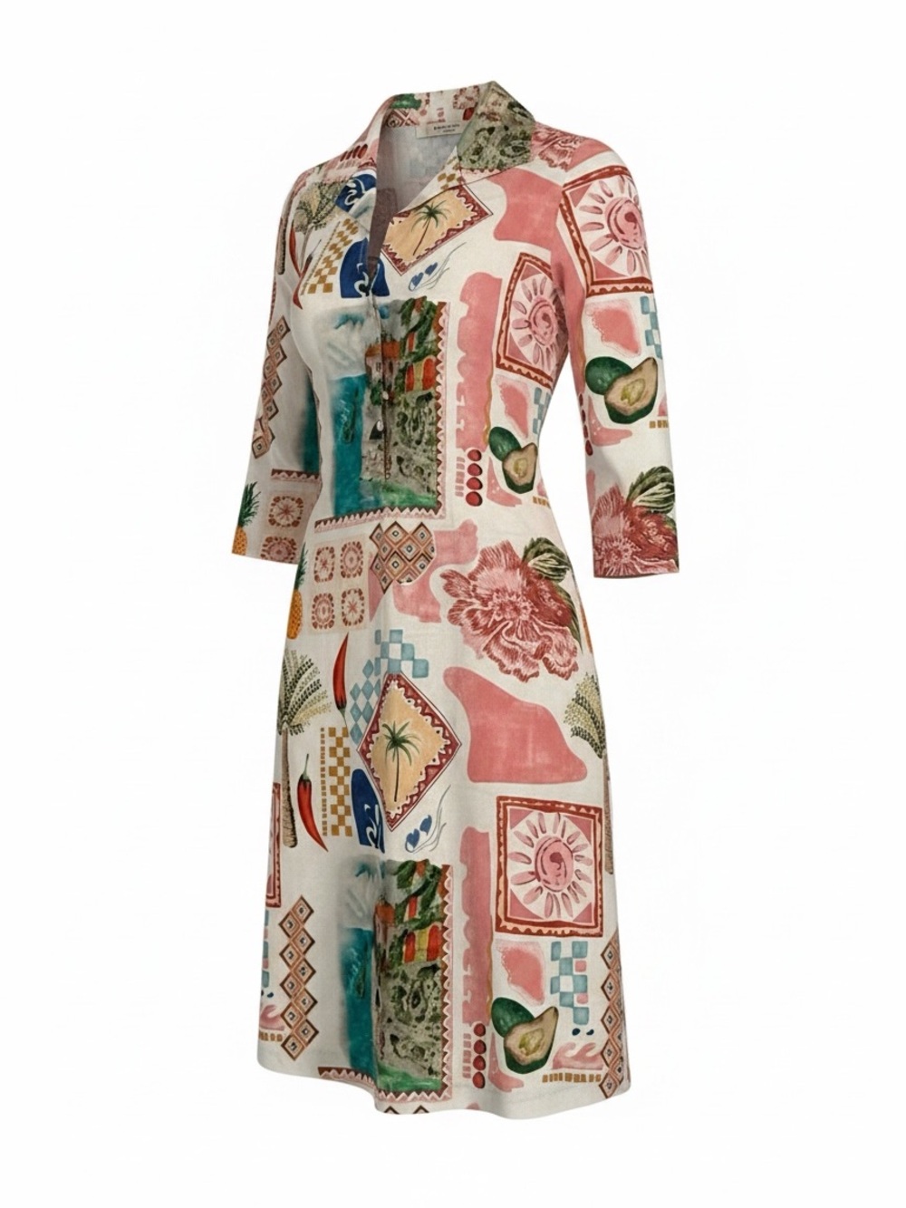 NWT Terzo Millennio Linen/Cotton Resort Kaftan Patchwork Dress Size Small Italy - Picture 2 of 12